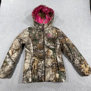 Realtree Jacket Womens S Brown Camouflage Hooded Insulated Puffer Quilted